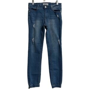 Wallflower Jeans Girls 16 Medium Blue Distressed Jogger Ripped‎ Ankle Stretch